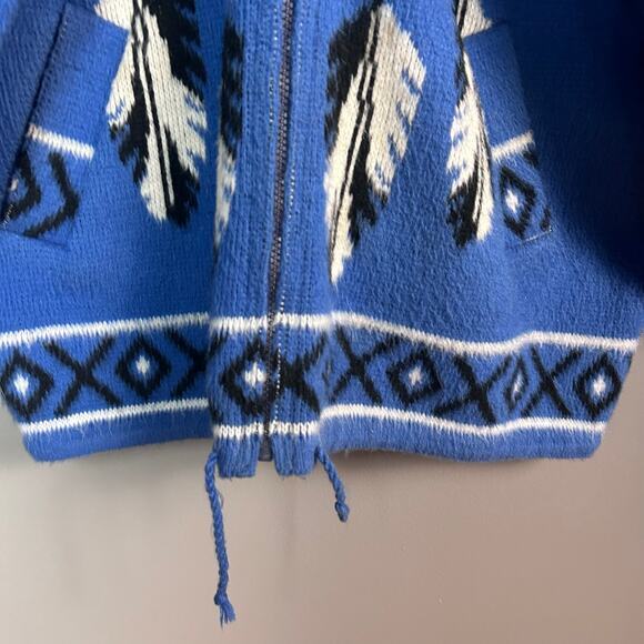 Yari Artesanias Sweater Jacket Large Wolf Nature wool Ecuador Blue‎ Hoodie VTG - Picture 7 of 14